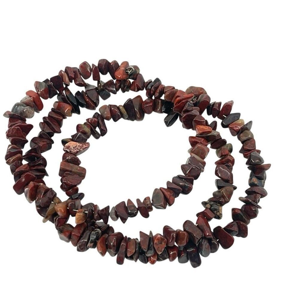 Brecciated Red Jasper Chip Wrap Bracelet Stretch Crystal Jewelry 24” Boho